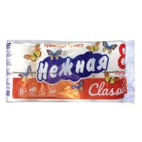 Бумага туалетная Нежная 8 рулонов КЛАССИКА (упак)