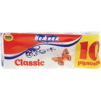 Бумага туалетная Нежная белая классическая 10 рулонов