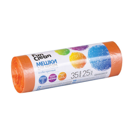 Мешки для мусора Fun Clean особо прочные оранжевые 35 л 25 шт. ролик