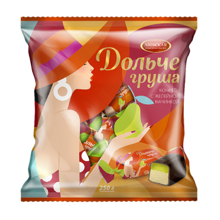 Конфеты помадные с желейной начинкой глазированные Дольче груша Азов 250 г*18