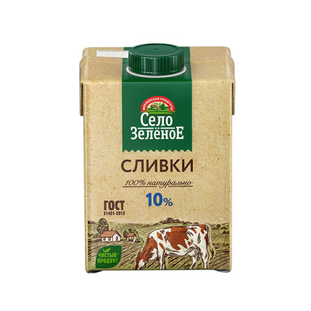 Сливки стерилизованные 10% БЗМЖ Село Зеленое 500 г*12
