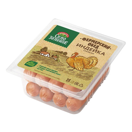 Сосиски Деревенские с мясом индейки 2с Село Зеленое КуМК м/а 400 г