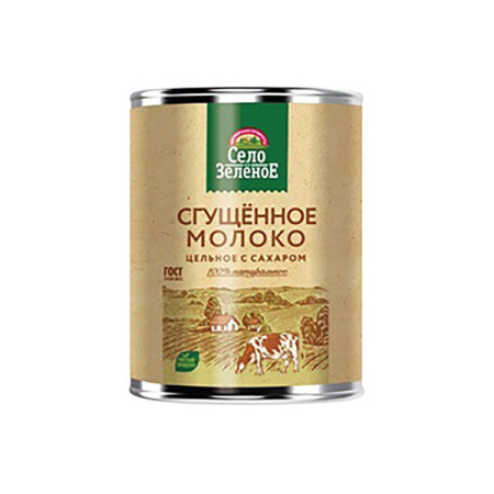 Молоко цельное сгущенное с сахаром 8,5% БЗМЖ Село Зелёное ж/б 370 г*15