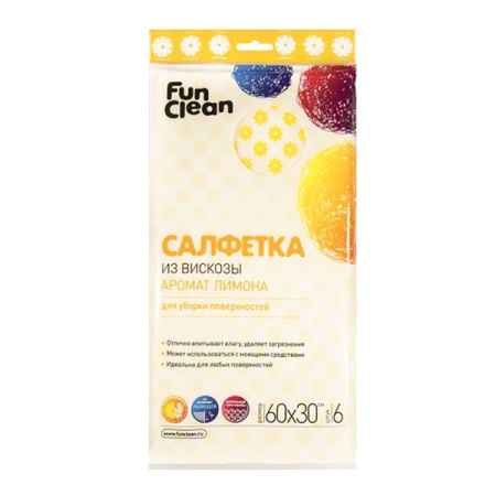 Салфетки из вискозы Fun Clean с ароматом лимона 60*30 см 6 шт.