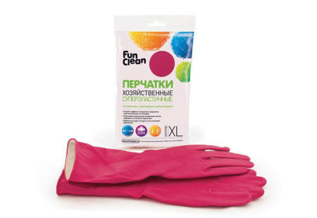 Перчатки хозяйственные Fun Clean суперэластичные XL малиновые