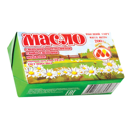 Масло сливочное Крестьянское 72,5% БЗМЖ Пермь 180 г