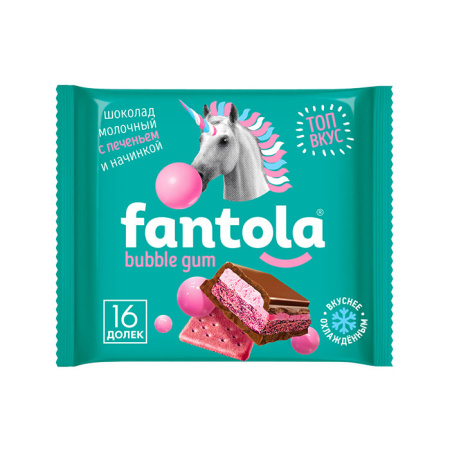 Шоколад Fantola Бабл Гам молочный с печеньем и начинкой Черноголовка 66 г*12