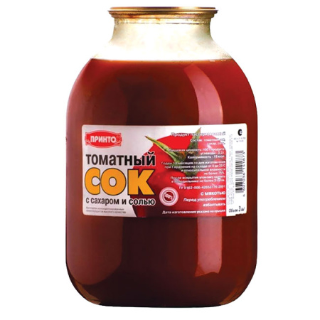 Сок томатный с сахаром и солью Принто СКО 3 л*4