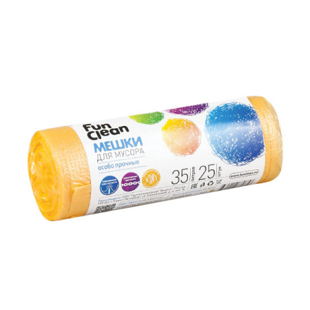 Мешки для мусора Fun Clean особо прочные желтые 35 л 25 шт. ролик