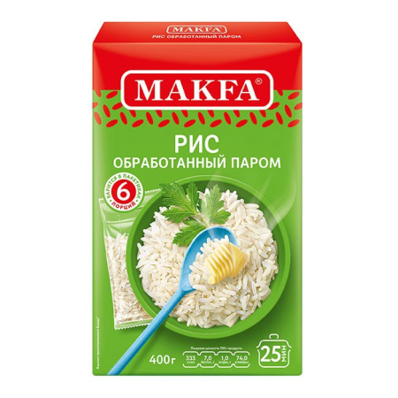 Рис длиннозерный обработанный паром Макфа вар. пак. 400 г