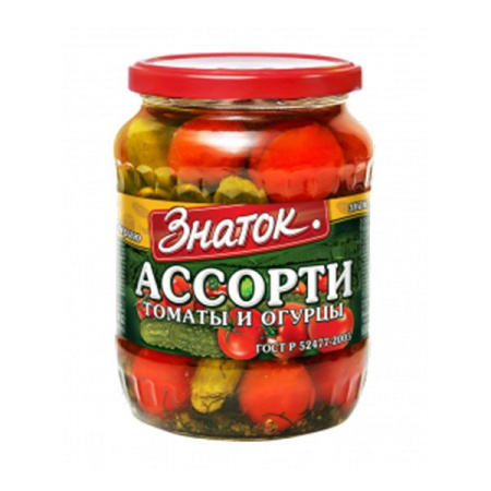 Ассорти маринованное огурцы томаты Знаток 680 г