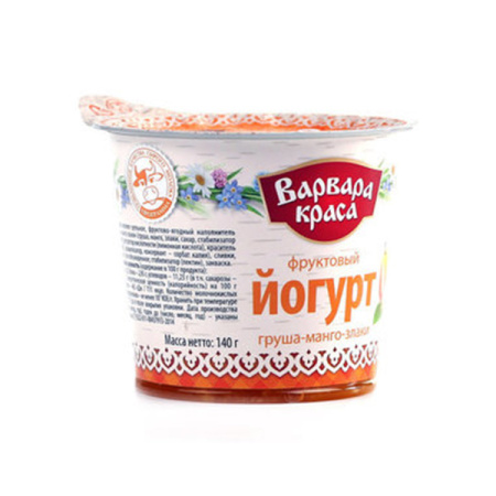 Йогурт 6% груша манго злаки Варвара краса 140 г*8