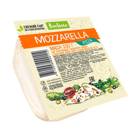 Сыр Моцарелла Пицца 45% БЗМЖ Bonfesto Туровский МК 250 г