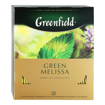 Чай Гринфилд Greenfield Green Melissa зеленый с мелиссой, мятой и ароматом лимона 100 пак