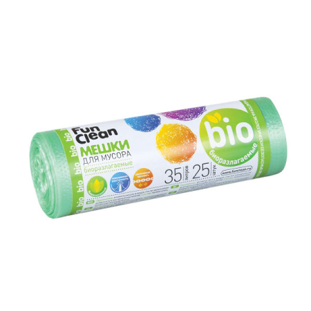 Мешки для мусора Fun Clean особо прочные биоразлагаемые зеленые 35 л 25 шт. ролик