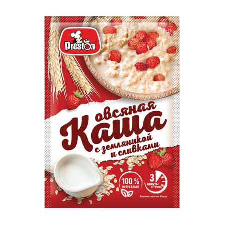 Каша овсяная б/п земляника сливки Preston 37 г