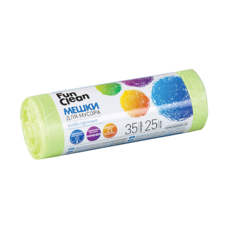 Мешки для мусора Fun Clean особо прочные салатовые 35 л 25 шт. ролик