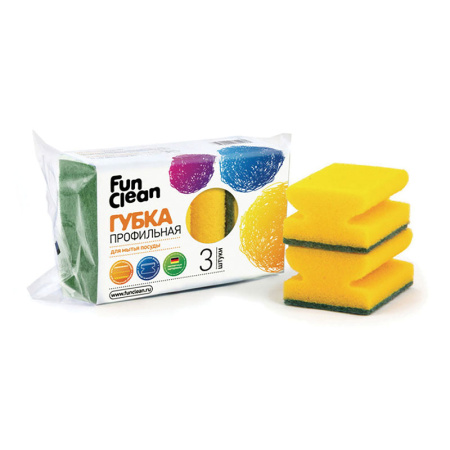 Губка для мытья посуды Fun Clean профильная 3 шт.