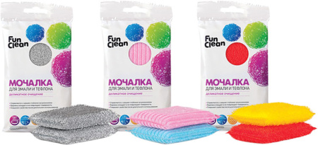 Набор мочалок для эмали и тефлона Fun Clean 3 вида мочалки по 2 шт.