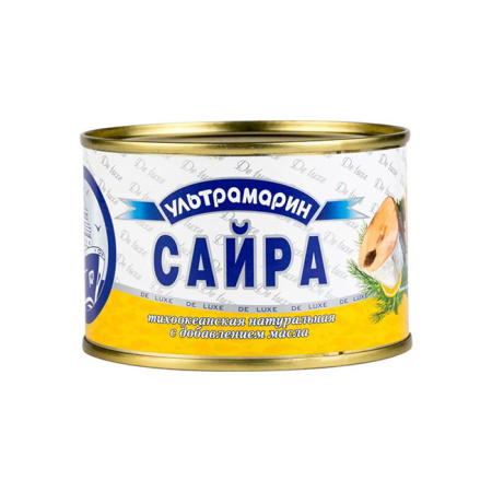 Сайра натуральная с добавлением масла ГОСТ УльтраМарин 240 г
