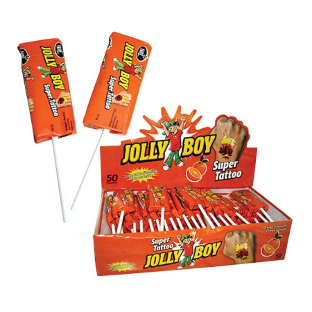 Конфета жевательная Jolly Boy со вкусом Апельсина с тату на палочке Три Собаки Забияки 10,5 г*50 шт.