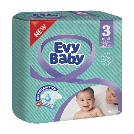 Подгузники "EVY BABY" [Миди стандарт 5-9 кг] {27 шт}