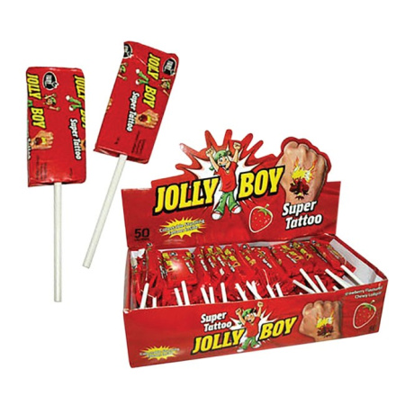 Конфета жевательная Jolly Boy со вкусом Клубники с тату на палочке Три Собаки Забияки 10,5 г*50 шт.
