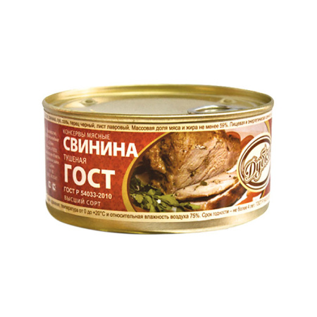Свинина тушеная высший сорт ГОСТ Дубки ж/б 325 г*36
