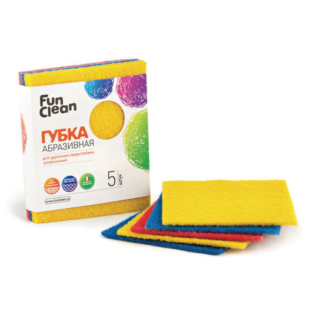 Губка для удаления сверхстойких загрязнений Fun Clean абразивная 5 шт.