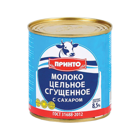 Молоко сгущенное с сахаром 8,5% Принто ж/б 380 г*20