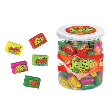 Жевательная резинка Jelloon с желейным центром с тату Три Собаки Забияки 4 г*100 шт. банка